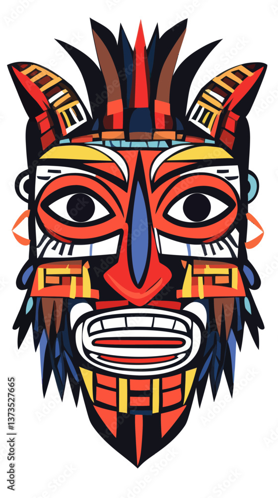 Obraz premium Colorful Tribal Mask Illustration for T-Shirt Design, Stickers, and Wall Art