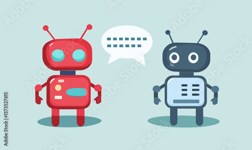 Chatbot Dialogue Concept with Vector Robots in Digital Conversation