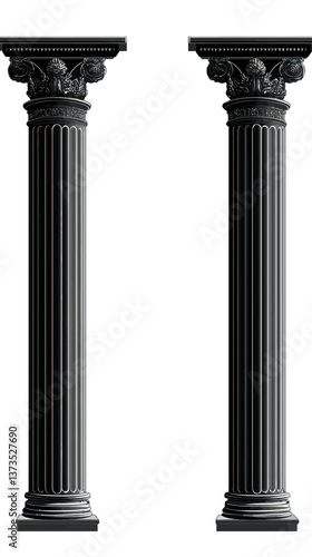 Elegant Black Architectural Columns with Ornate Arches for Design and Decoration Concepts