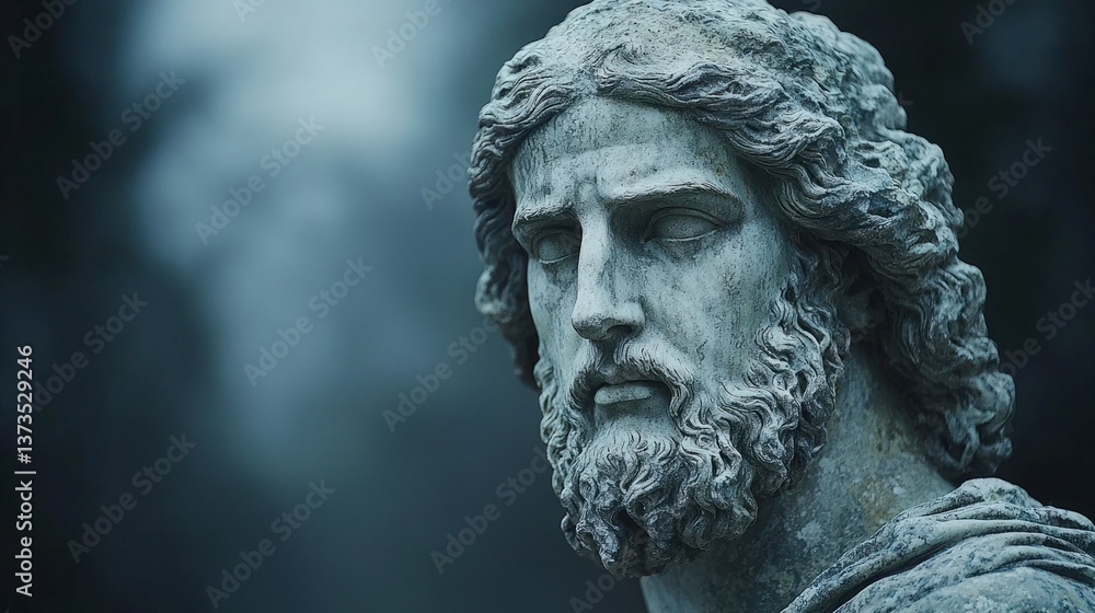 Ancient Greek God Statue Mythology Sculpture Hades Stone Marble Close up Ancient Greek God Statue Mythology Sculpture Hades Stone Marble Close up