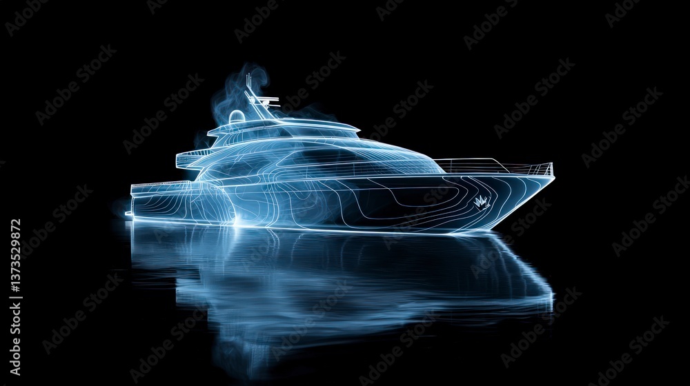 Futuristic Yacht Design Sleek Blue Luxury Vessel Modern Marine Architecture Night Scene