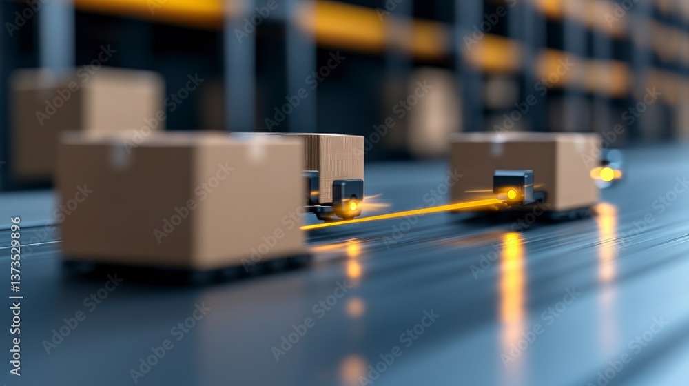 Automated Warehouse Robots Delivering Packages on Conveyor Belt