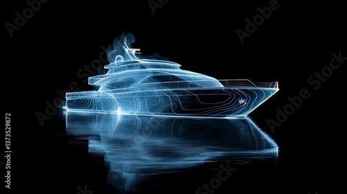 Obraz na płótnie Futuristic Yacht Design Sleek Blue Luxury Vessel Modern Marine Architecture Night Scene w salonie