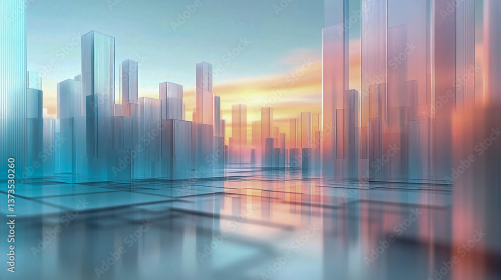 Abstract composition of translucent rectangular prisms, reminiscent of buildings in a futuristic city. Abstract composition of translucent rectangular prisms, reminiscent of buildings in a futuristic city.