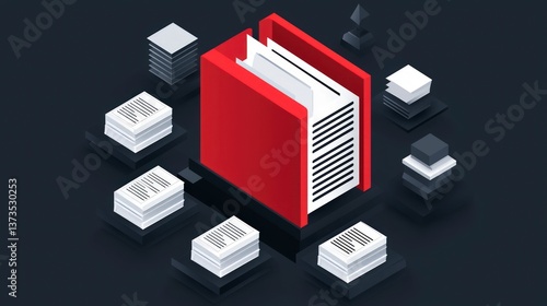 Obraz na płótnie Red File Folder Icon Data Document Archive Records Management Database Information w salonie