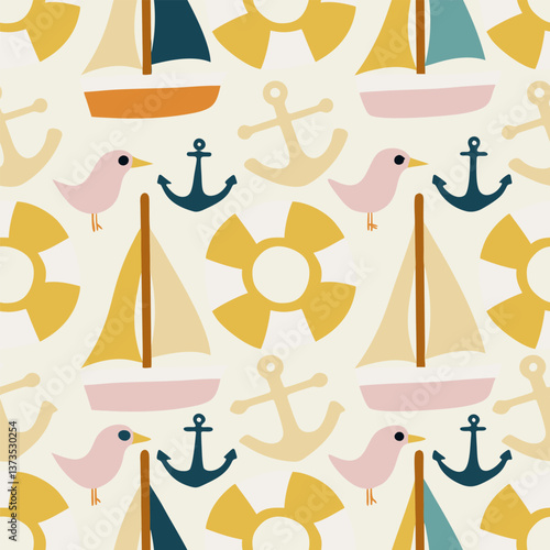 Nautical boats and anchors  Seamless pattern background ideal for wrapping paper, fabric, textile etc.
