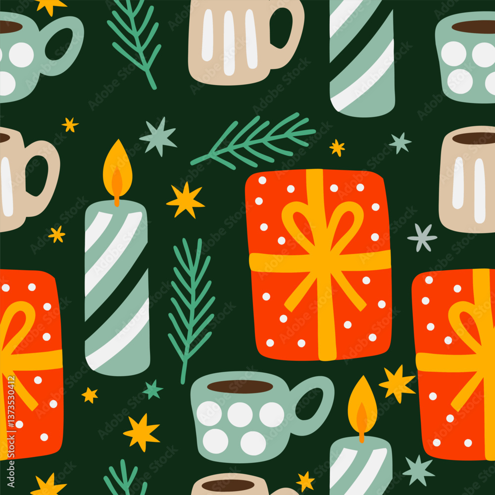 Christmas Mugs and Gift Seamless pattern background ideal for wrapping paper, fabric, textile etc. Christmas Mugs and Gift Seamless pattern background ideal for wrapping paper, fabric, textile etc.