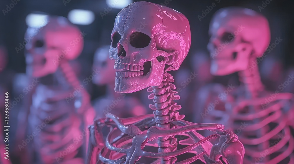 Neon Skeletons Mystical Human Anatomy Glowing Bones 3D Render