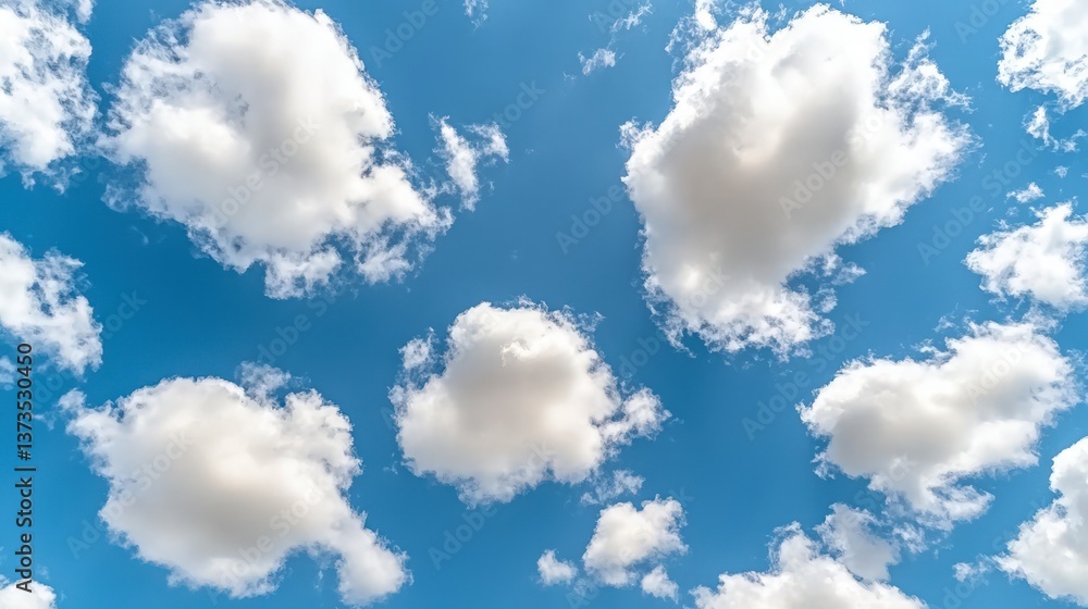 Blue Sky Fluffy White Clouds Summer Day Nature Background