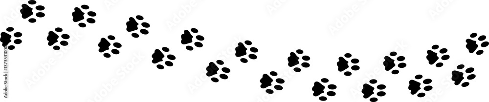 Paw foot trail print of cat dog and other. Pattern animal tracks isolated on white background. Black silhouette of a paw print, isolated icon Illustration. Paw foot trail print of cat dog and other. Pattern animal tracks isolated on white background. Black silhouette of a paw print, isolated icon Illustration.