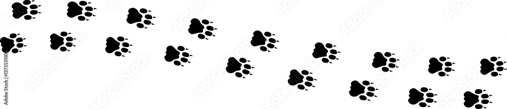 Paw foot trail print of cat dog and other. Pattern animal tracks isolated on white background. Black silhouette of a paw print, isolated icon Illustration. Paw foot trail print of cat dog and other. Pattern animal tracks isolated on white background. Black silhouette of a paw print, isolated icon Illustration.