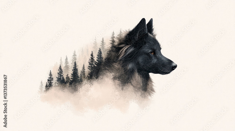 Artistic Dog Portrait Forest Wolf Nature Canine Animal Art