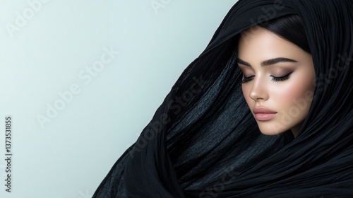 Obraz na płótnie Mysterious Woman Black Veil Elegant Portrait Fashion Beauty Studio Shot w salonie