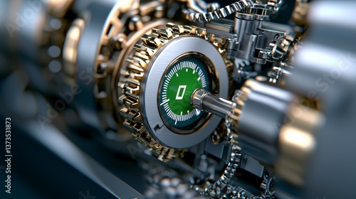 Obraz na płótnie Sleek Silver Green Automation Optimizer Gear Machine w salonie