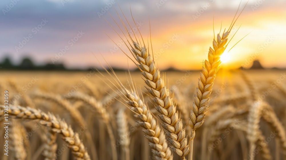 Golden Wheat Field Sunset Agriculture Harvest Rural Scene