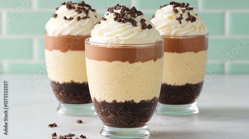Obraz na płótnie Delicious Chocolate Parfait Dessert Cups Creamy Layers Whipped Cream w salonie