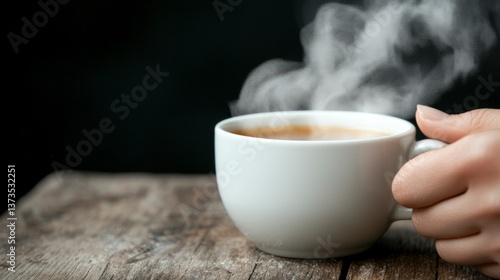 Obraz na płótnie Warm Coffee Steam Winter Cozy Hot Drink Wooden Table w salonie