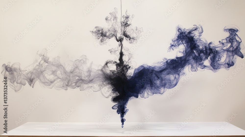 Abstract Ink Swirl Navy Silver White Fluid Art Painting
