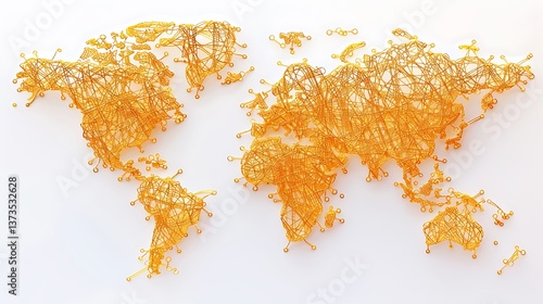 Intricate Golden Thread World Map Art Global Interconnection Concept