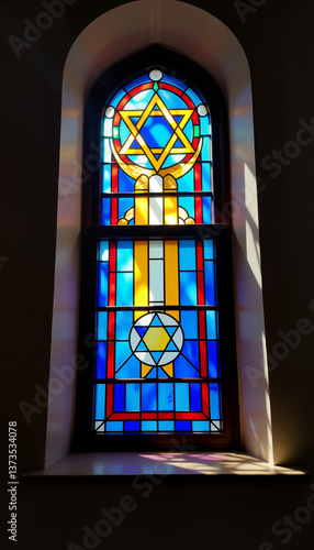 Wallpaper Mural Stained glass window featuring Star of David and vibrant colors   Torontodigital.ca