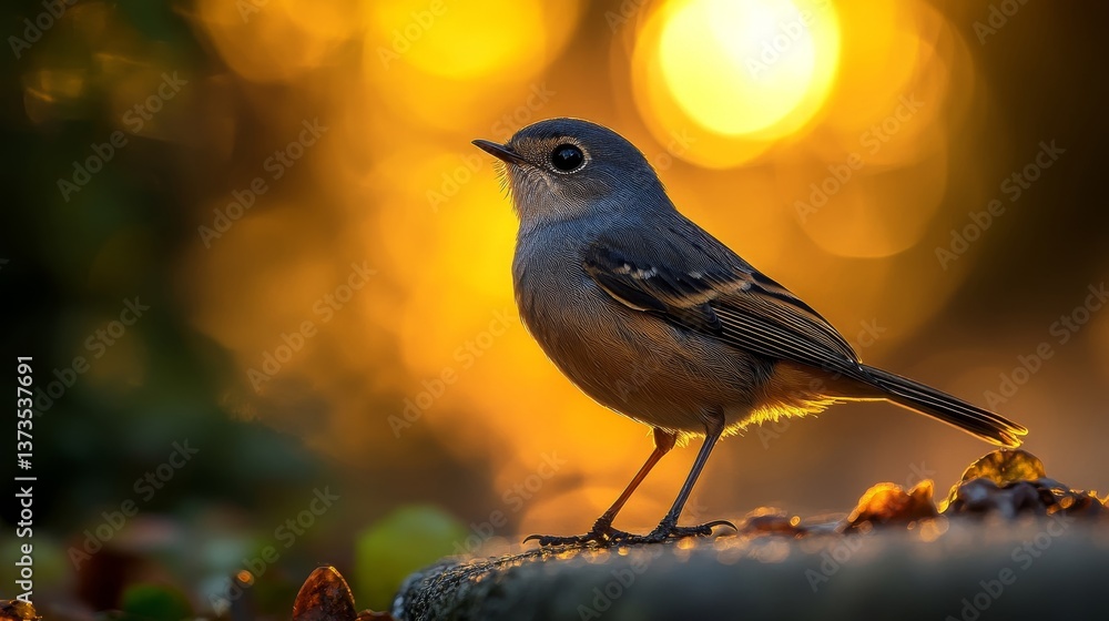 Fototapeta premium Golden Hour Bird Small Bird Silhouette at Sunset