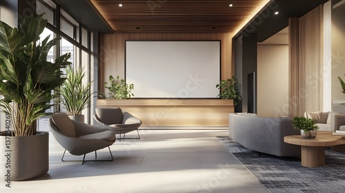 Modern Office Conference Room Interior with Blank Display for Professional Presentations and Meetings