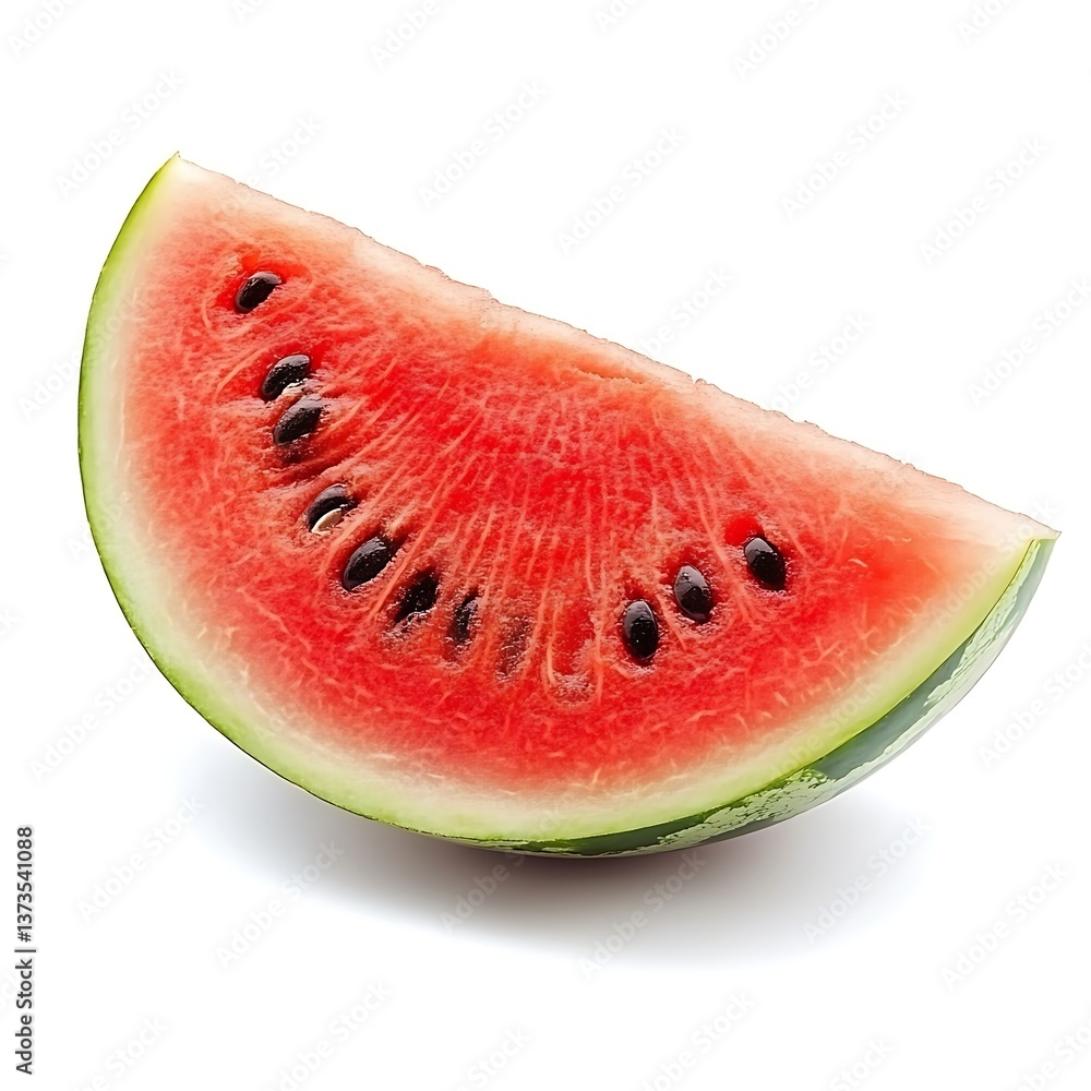 Watermelon Slice: A vibrant slice of watermelon, showcasing the juicy red flesh dotted with black seeds, is presented in a close-up shot Watermelon Slice: A vibrant slice of watermelon, showcasing the juicy red flesh dotted with black seeds, is presented in a close-up shot