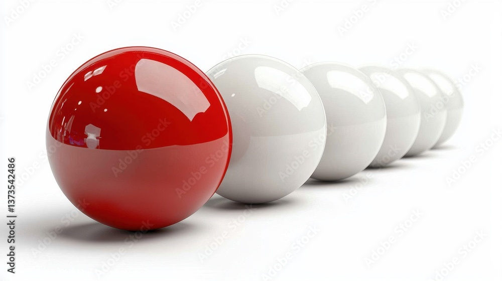 Red and White Spheres in Line on Smooth Background for Minimalist Design Red and White Spheres in Line on Smooth Background for Minimalist Design