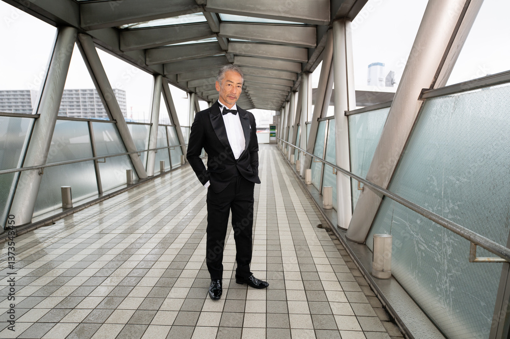 ビジネス街を歩く、シニア男性のポートレート