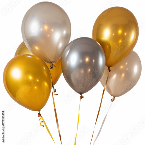 Golden, Silver and Bronze Balloons isolated on Transparent Background