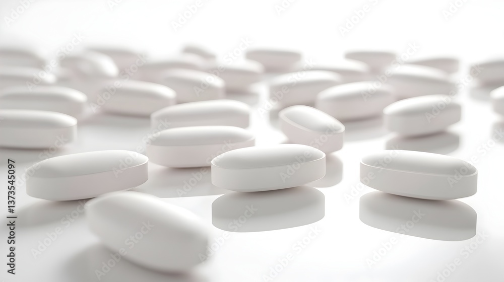 Sleek and Sophisticated Multivitamin Tablet Display in Pristine White Background Sleek and Sophisticated Multivitamin Tablet Display in Pristine White Background