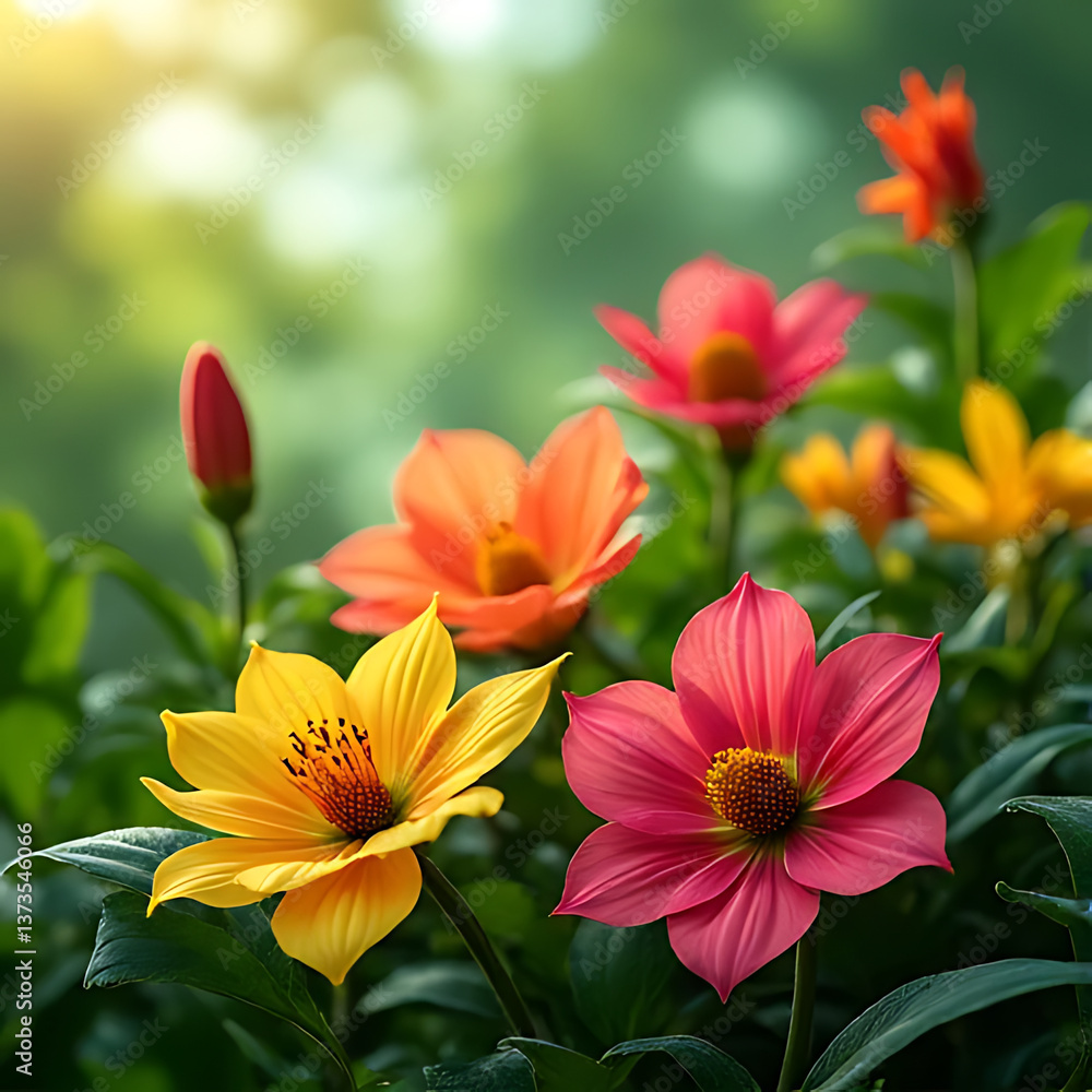 close-up of tropical flora in St. Lucia, featuring colorful flowers and lush greenery, with a soft blurred background close-up of tropical flora in St. Lucia, featuring colorful flowers and lush greenery, with a soft blurred background