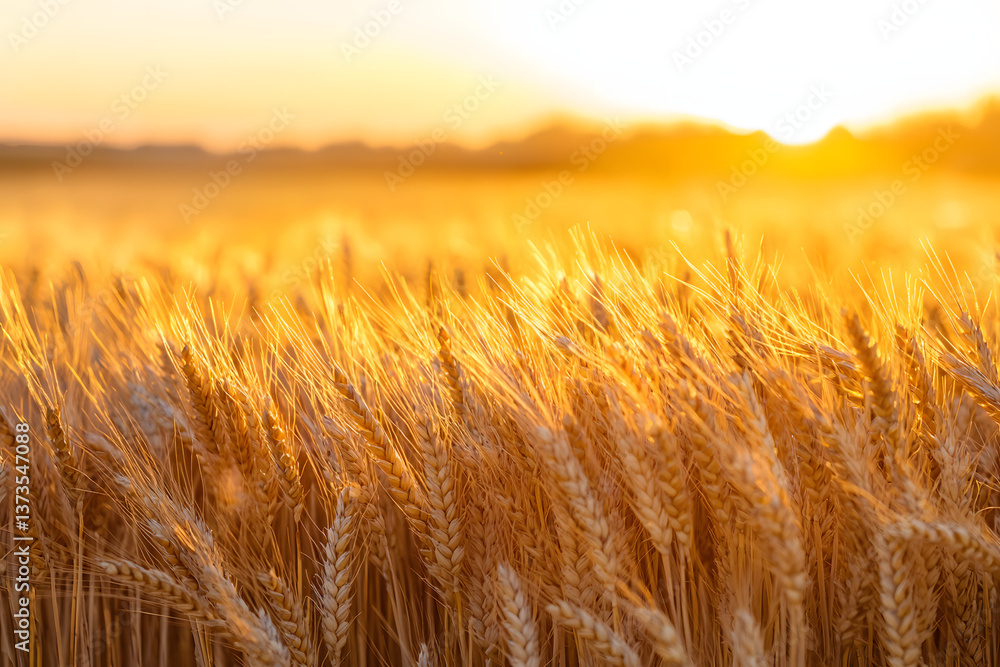 Golden Wheat Field at Sunset. Ears of Golden Wheat in the Field at Sunset Golden Wheat Field at Sunset. Ears of Golden Wheat in the Field at Sunset