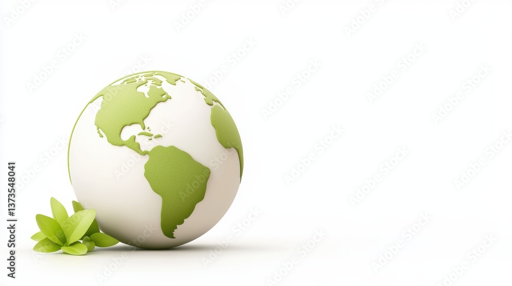 Fototapeta premium A stylized globe with green continents rests on a light background, symbolizing environmental awareness and sustainability.