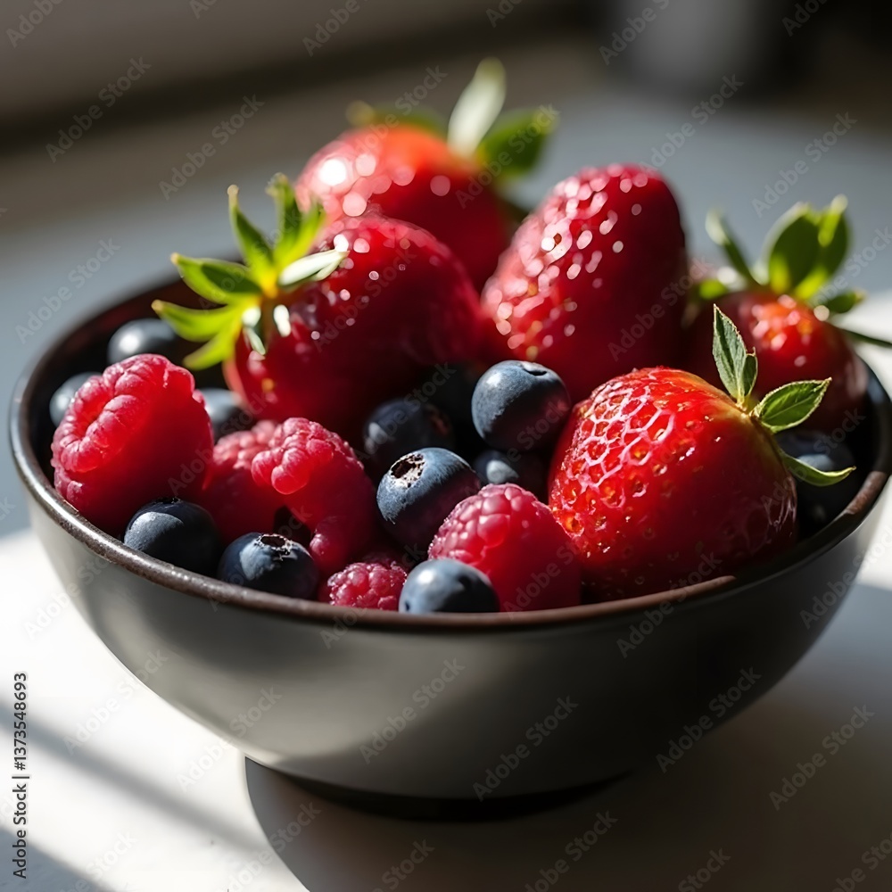 Fresh Berries in a Bowl Raspberries, Strawberries, and Blueberries Fresh Berries in a Bowl Raspberries, Strawberries, and Blueberries