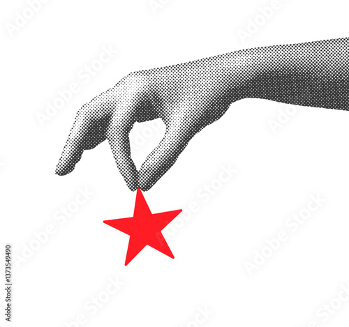 Review with one red star. Hand giving negative feedback, rating, complaint, poor service, bad experience, dissatisfaction, and discontent opinion. Vector illustration Isolated on white background.