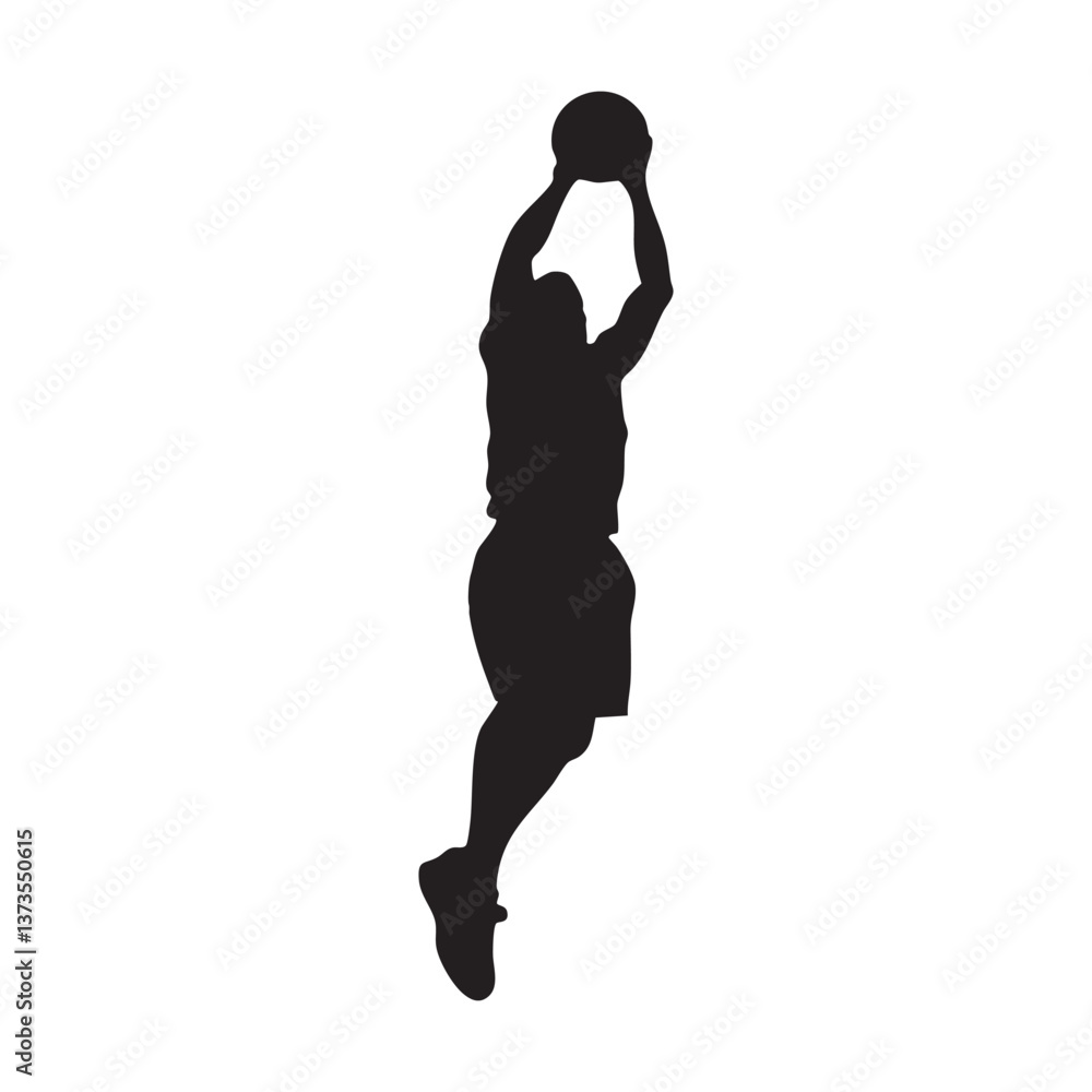 Silhouette of Basketball Player in Mid-Air Jump Holding Ball High Dynamic Pose Athletic Figure High Contrast Minimalist Design Sports Action Silhouette of Basketball Player in Mid-Air Jump Holding Ball High Dynamic Pose Athletic Figure High Contrast Minimalist Design Sports Action