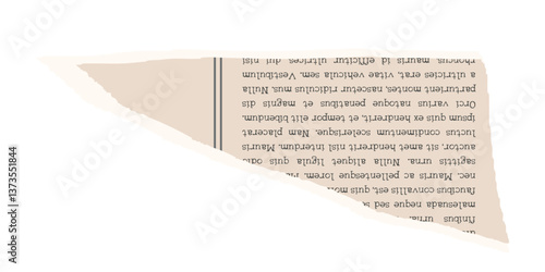 Collage newspaper ripped element. Trendy retro vintage paper cut, rip torn, notebook sheet. Old gazette news sheet for scrapbook. Isolated vector illustration on transparent background.