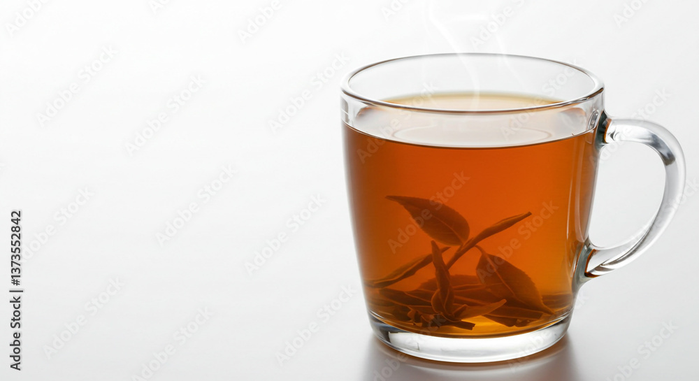 A steaming mug of fragrant tea, with visible tea leaves gently steeping, promising warmth and tranquility in a simple, elegant setting. A steaming mug of fragrant tea, with visible tea leaves gently steeping, promising warmth and tranquility in a simple, elegant setting.