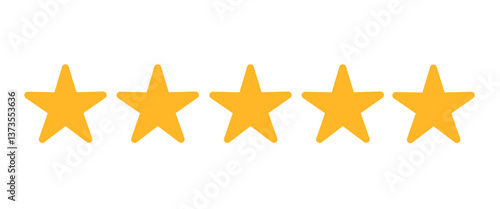 Star symbol of quality. Golden five shape representing review, rating, success, premium service, positive customer satisfaction, reward, and performance. Vector illustration Isolated on white.
