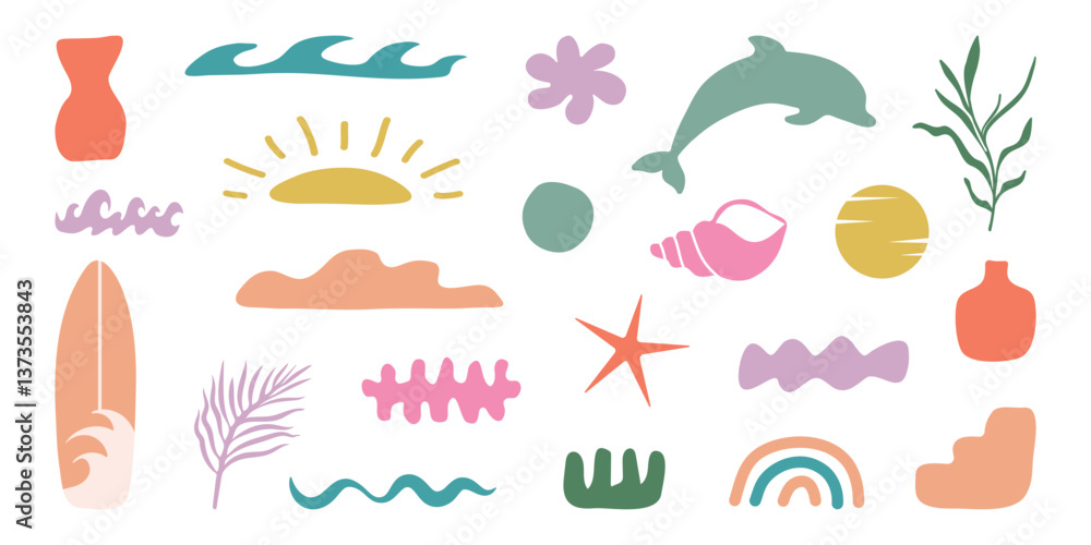 Retro Groovy Surf Club in trendy Boho style. Naive Geometric Summer Palm Tree. Summer Beach Hand Drawn poster. Vintage Surf Club. Simple background of sun sea. Isolated vector illustration. Retro Groovy Surf Club in trendy Boho style. Naive Geometric Summer Palm Tree. Summer Beach Hand Drawn poster. Vintage Surf Club. Simple background of sun sea. Isolated vector illustration.