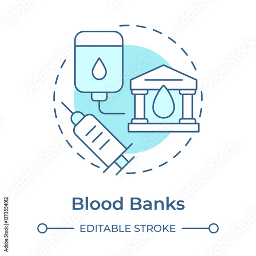 Blood banks soft blue concept icon. Transfusion service. Bloodborne infections. Medical equipment. Round shape line illustration. Abstract idea. Graphic design. Easy to use in presentation