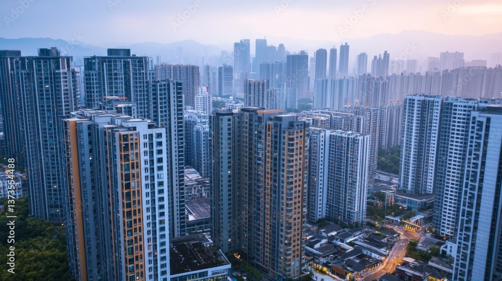 Obraz premium Urbanization and high-density housing near transportation hubs for convenient, eco-friendly commuting 