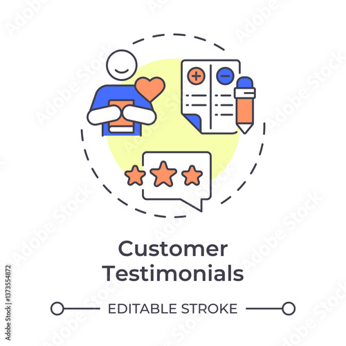 Customer testimonials multi color concept icon. Reviews, ratings and feedback. Key product information. Round shape line illustration. Abstract idea. Graphic design. Easy to use in presentation