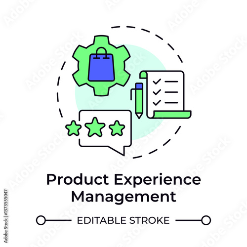Product experience management multi color concept icon. Optimizing content for multiple sales channels. Round shape line illustration. Abstract idea. Graphic design. Easy to use in presentation