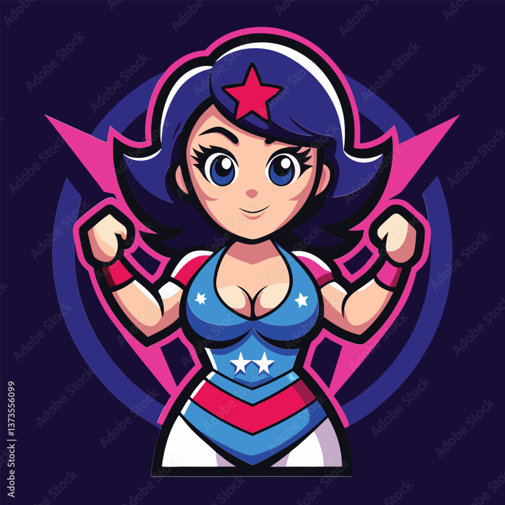 Dynamic Female Superhero Logo - Character in a Futuristic Suit, Vector Art. Dynamic Female Superhero Logo - Character in a Futuristic Suit, Vector Art.