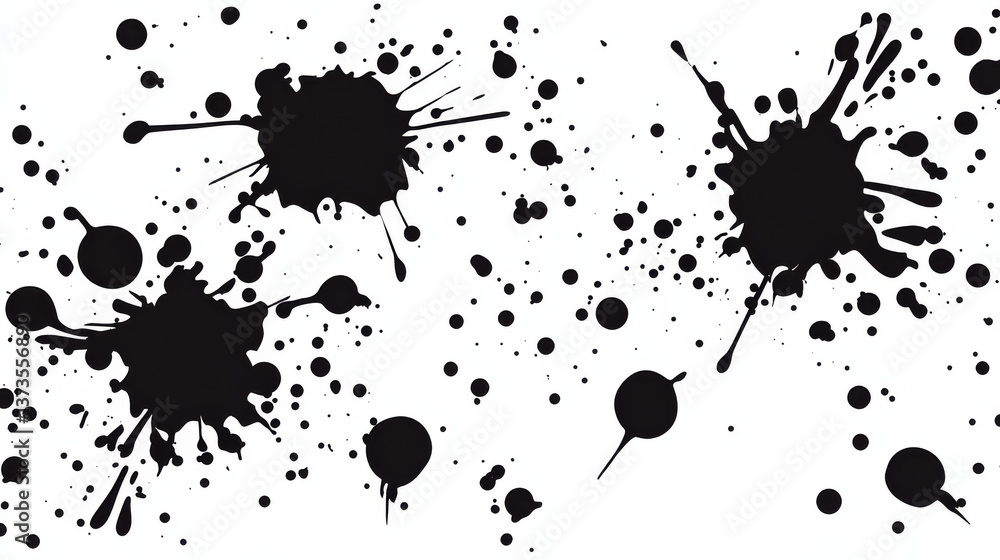 Black ink splatters create artistic background effect Black ink splatters create artistic background effect