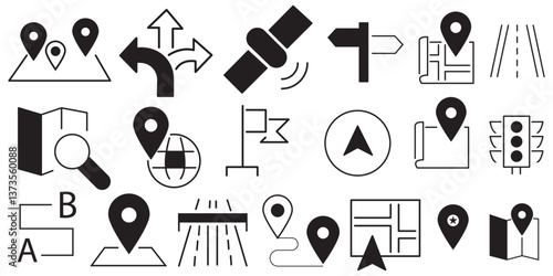 map Location icon set. destination, directions, distance, place, navigation and address icons. Linear icon collection. Editable stroke. Vector illustration.