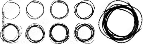 Set of hand drawn circles using sketch drawing scribble circle lines. Doodle circular logo design elements. Vector hand drawn frames.