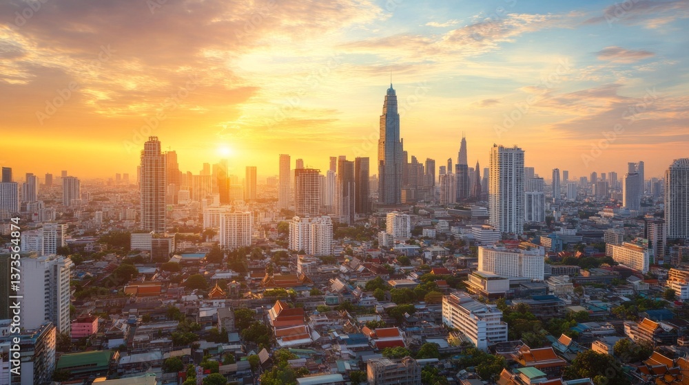 Obraz premium Sunset cityscape over kuala lumpur malaysia urban landscape evening panoramic view urban serenity